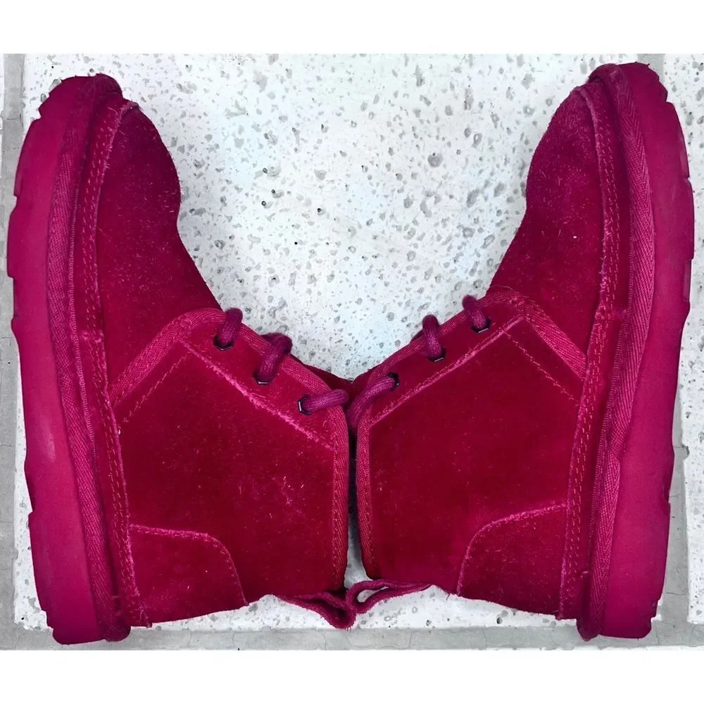 UGG Neubel Kids Red Suede Shearling Chukka Ankle Lace Up Boots Size 13